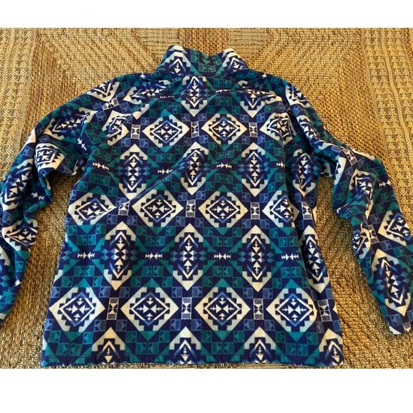 Eddie Bauer pullover blue green white Geo Print Mock Neck Flannel SZ 2XL - Picture 4 of 8